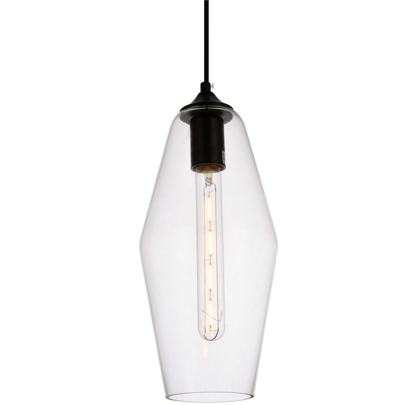 Living District Placido 1-Light Transitional Metal Pendant in Black and Clear