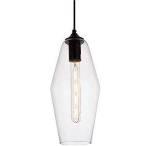 Living District Placido 1-Light Transitional Metal Pendant in Black and Clear