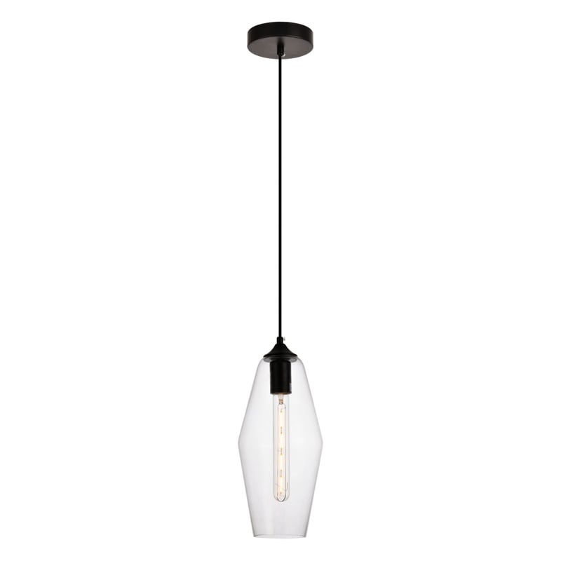 Living District Placido 1-Light Transitional Metal Pendant in Black and Clear