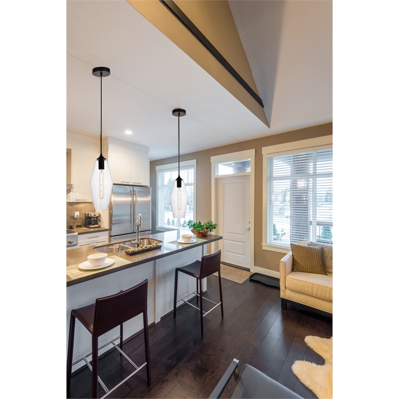 Living District Placido 1-Light Transitional Metal Pendant in Black and Clear