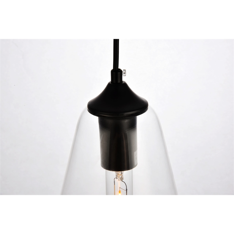 Living District Placido 1-Light Transitional Metal Pendant in Black and Clear