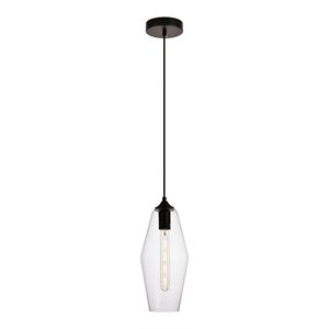 living district placido 1-light transitional metal pendant in black and clear