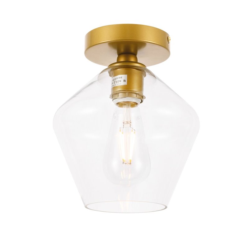 Living District Gene 1-Light Metal & Glass Flush Mount in Brass/Clear