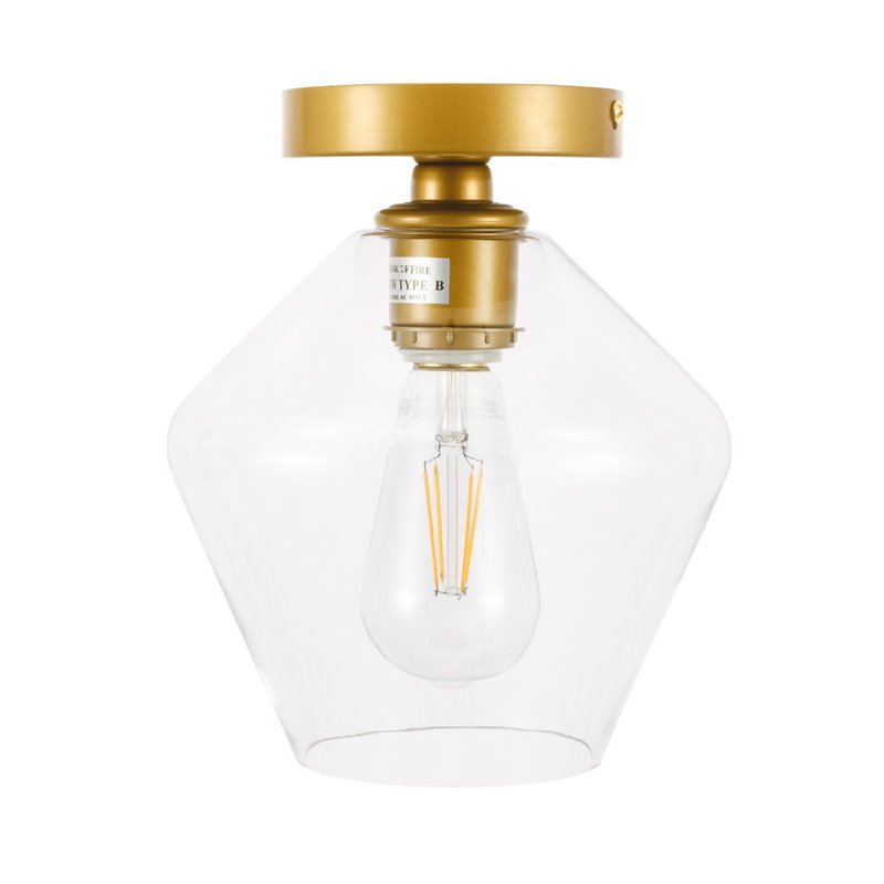 Living District Gene 1-Light Metal & Glass Flush Mount in Brass/Clear