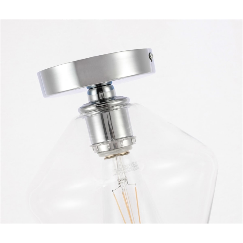 Living District Gene 1-Light Metal & Glass Flush Mount in Chrome/Clear Glass