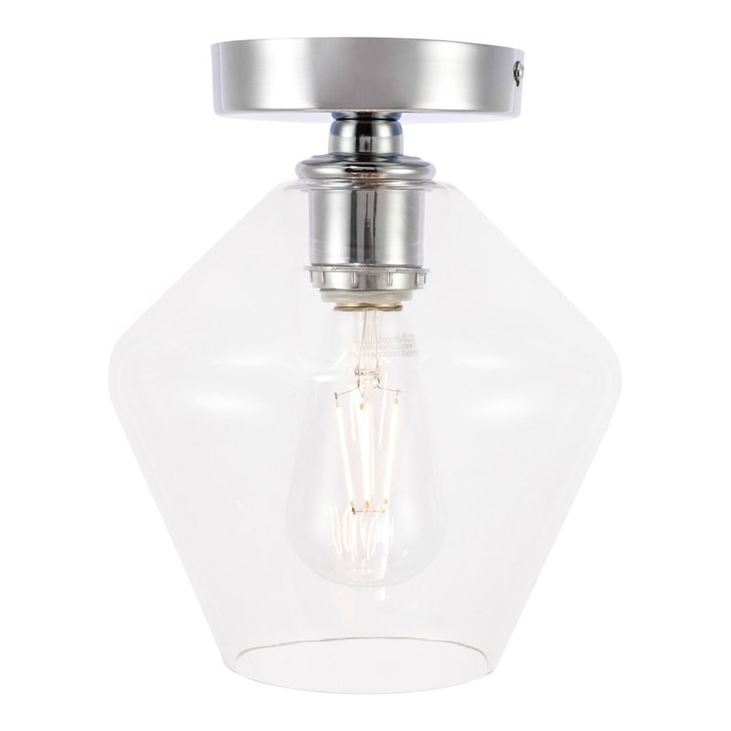 Living District Gene 1-Light Metal & Glass Flush Mount in Chrome/Clear Glass
