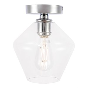 Living District Gene 1-Light Metal & Glass Flush Mount in Chrome/Clear Glass