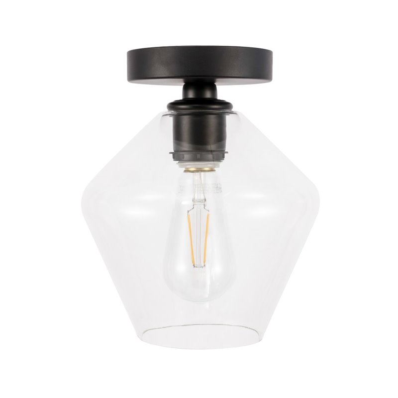 Living District Gene 1-Light Metal & Glass Flush Mount in Black/Clear