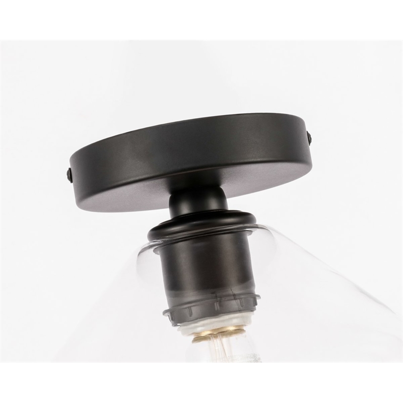 Living District Gene 1-Light Metal & Glass Flush Mount in Black/Clear