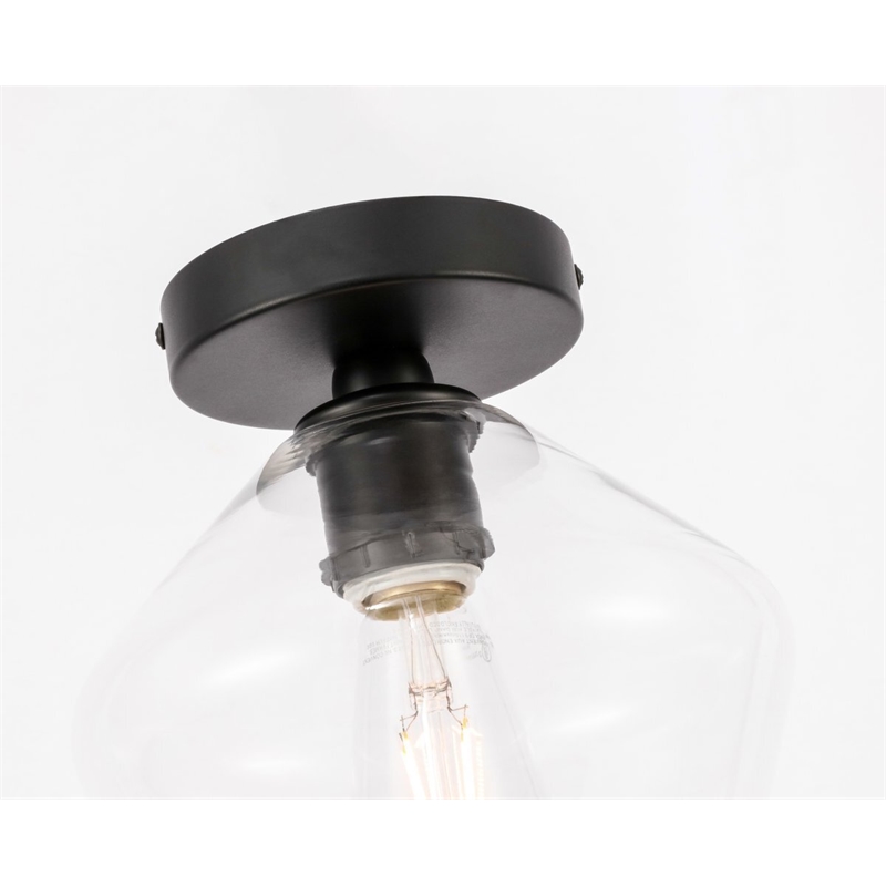 Living District Gene 1-Light Metal & Glass Flush Mount in Black/Clear