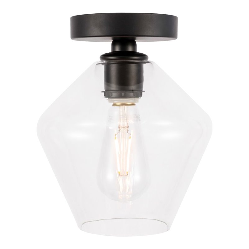 Living District Gene 1-Light Metal & Glass Flush Mount in Black/Clear