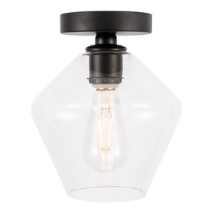 Living District Gene 1-Light Metal & Glass Flush Mount in Black/Clear