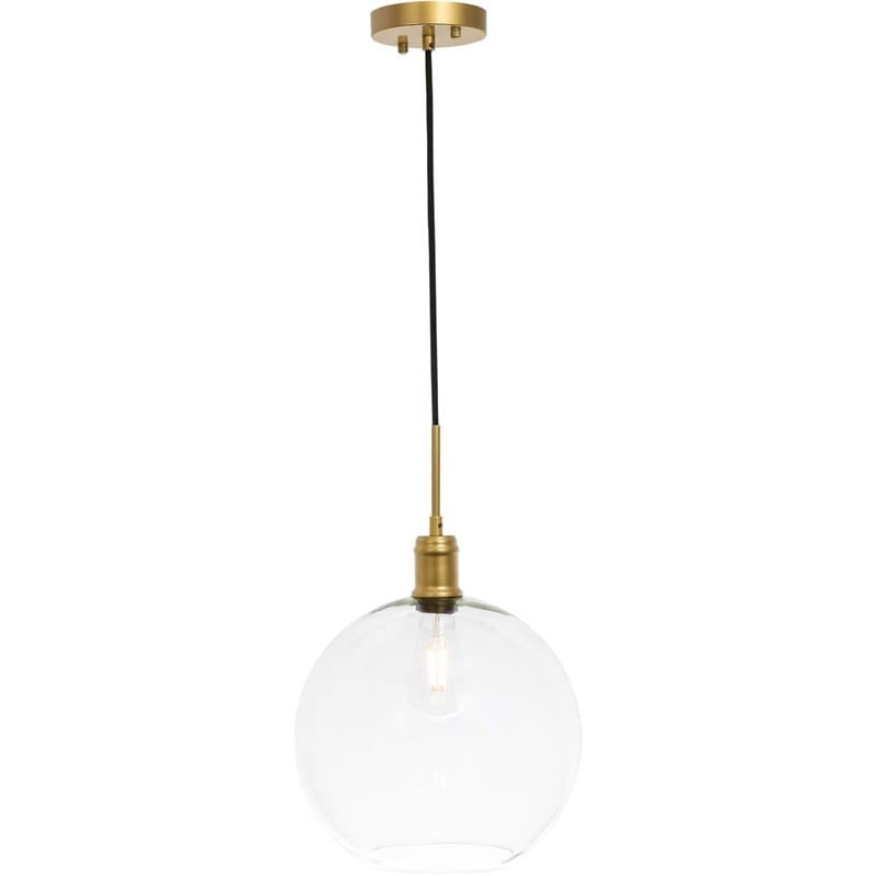 Living District Emett 1-Light Metal Pendant in Brass and Clear Glass