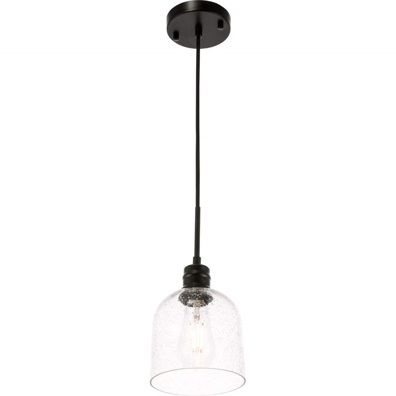 Living District Gabe 1-Light Metal Pendant in Black and Clear Seeded Glass