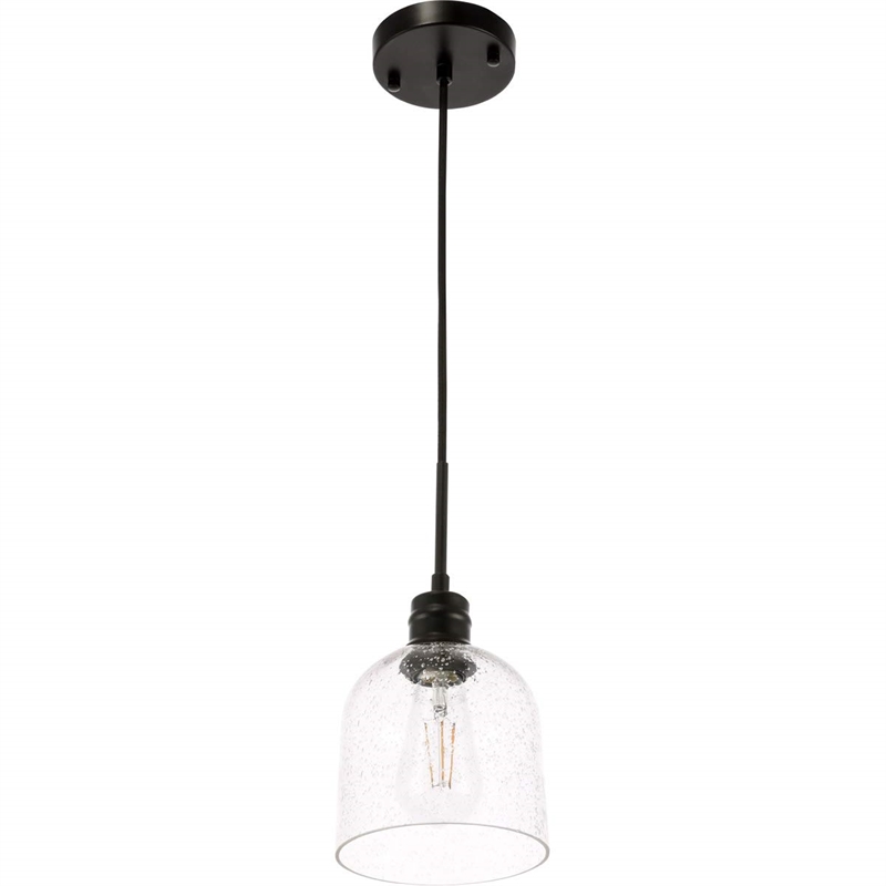 Living District Gabe 1-Light Metal Pendant in Black and Clear Seeded Glass