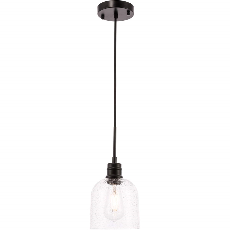 Living District Gabe 1-Light Metal Pendant in Black and Clear Seeded Glass