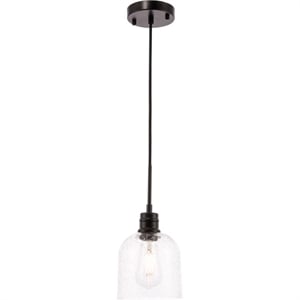 Living District Gabe 1-Light Metal Pendant in Black and Clear Seeded Glass