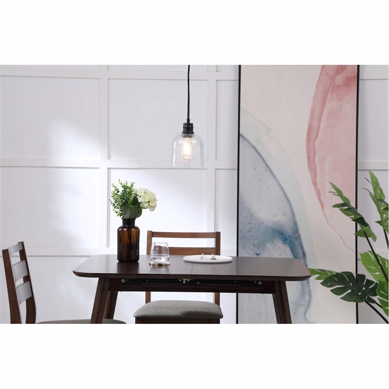 Living District Gabe 1-Light Metal Pendant in Black and Clear Seeded Glass