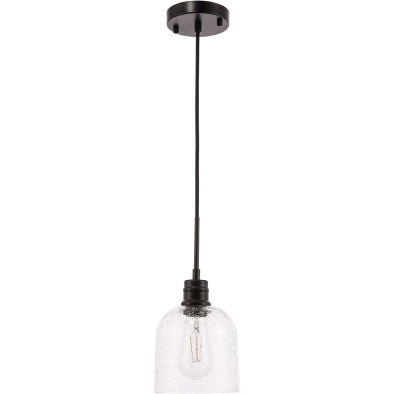 Living District Gabe 1-Light Metal Pendant in Black and Clear Seeded Glass
