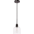 Living District Gabe 1-Light Metal Pendant in Black and Clear Seeded Glass