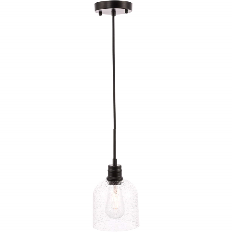Living District Gabe 1-Light Metal Pendant in Black and Clear Seeded Glass