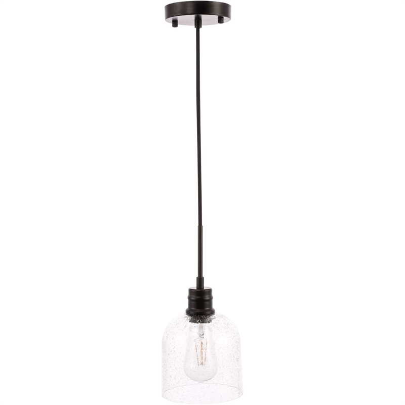 Living District Gabe 1-Light Metal Pendant in Black and Clear Seeded Glass