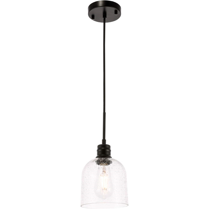 Living District Gabe 1-Light Metal Pendant in Black and Clear Seeded Glass