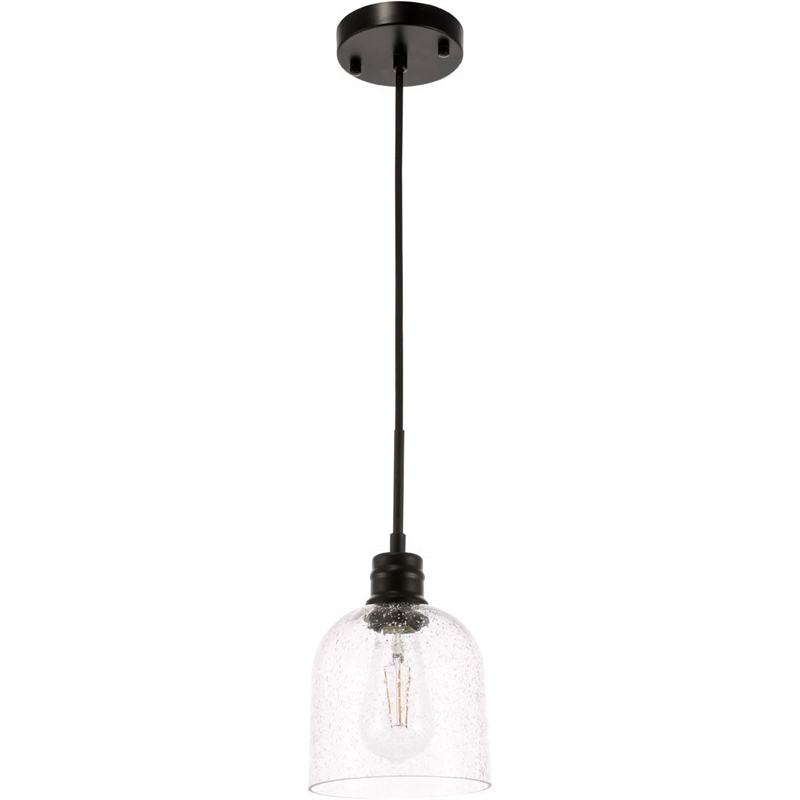Living District Gabe 1-Light Metal Pendant in Black and Clear Seeded Glass