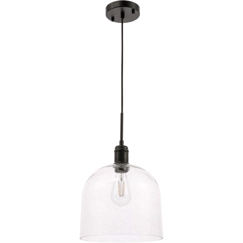 Living District Gabe 1-Light Metal Pendant in Black and Clear Seeded