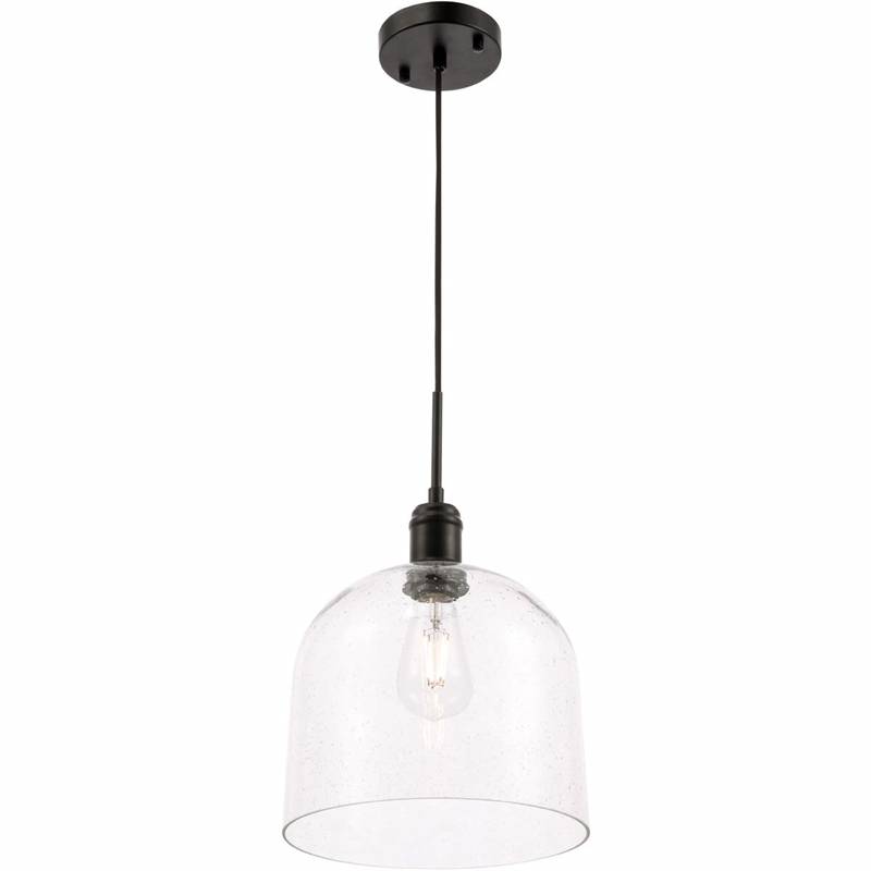 Living District Gabe 1-Light Metal Pendant in Black and Clear Seeded