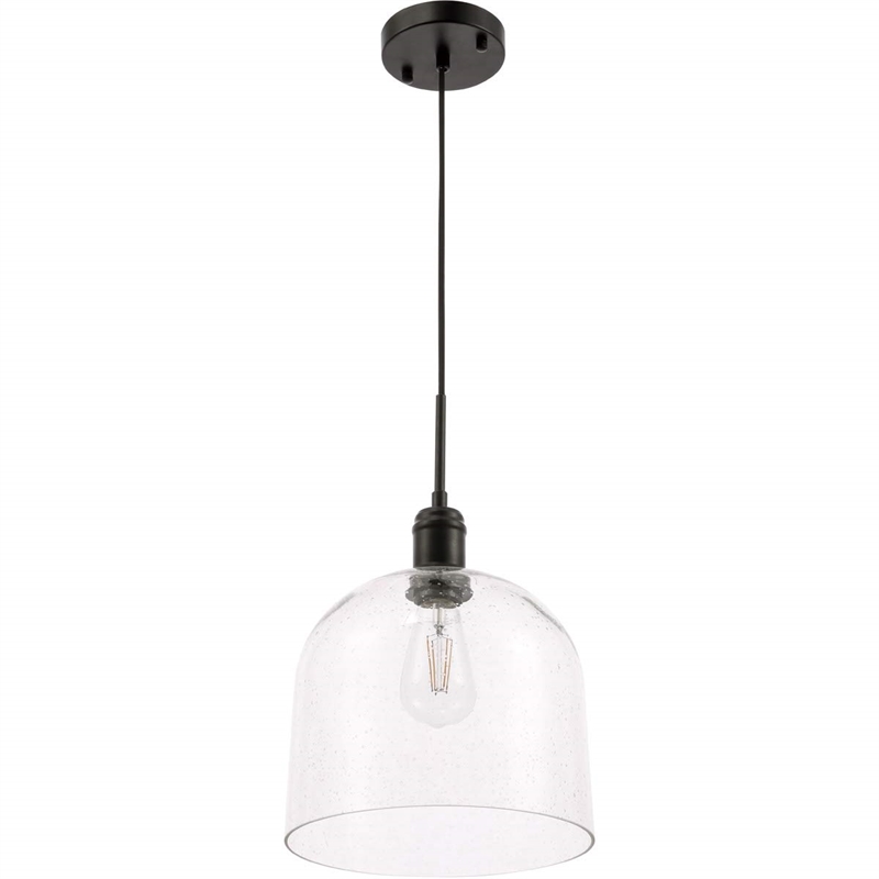 Living District Gabe 1-Light Metal Pendant in Black and Clear Seeded