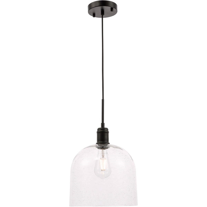 Living District Gabe 1-Light Metal Pendant in Black and Clear Seeded