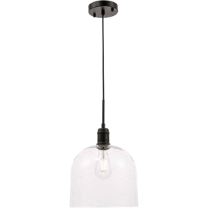 Living District Gabe 1-Light Metal Pendant in Black and Clear Seeded