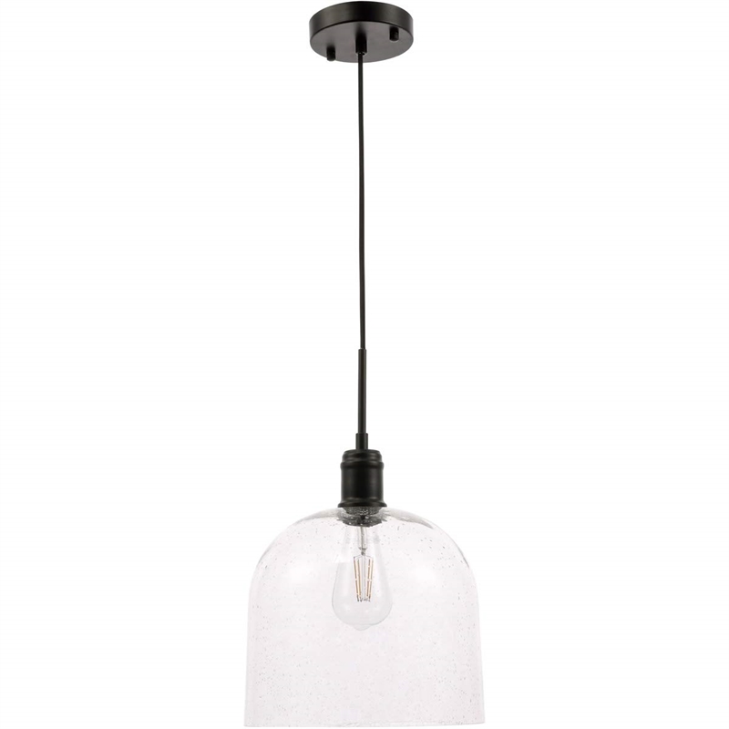 Living District Gabe 1-Light Metal Pendant in Black and Clear Seeded