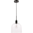 Living District Gabe 1-Light Metal Pendant in Black and Clear Seeded