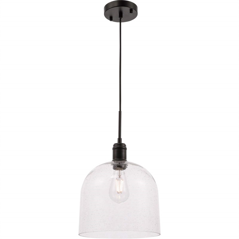 Living District Gabe 1-Light Metal Pendant in Black and Clear Seeded