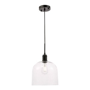 living district gabe 1-light metal pendant in black and clear seeded