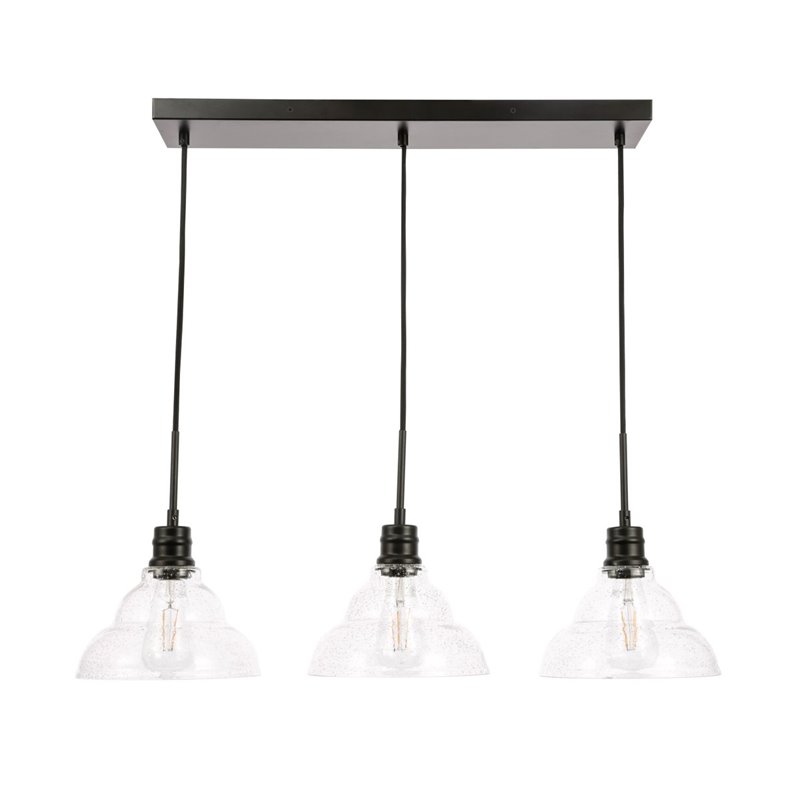 Living District Clive 3-Light Metal Pendant in Black and Clear Seeded Glass
