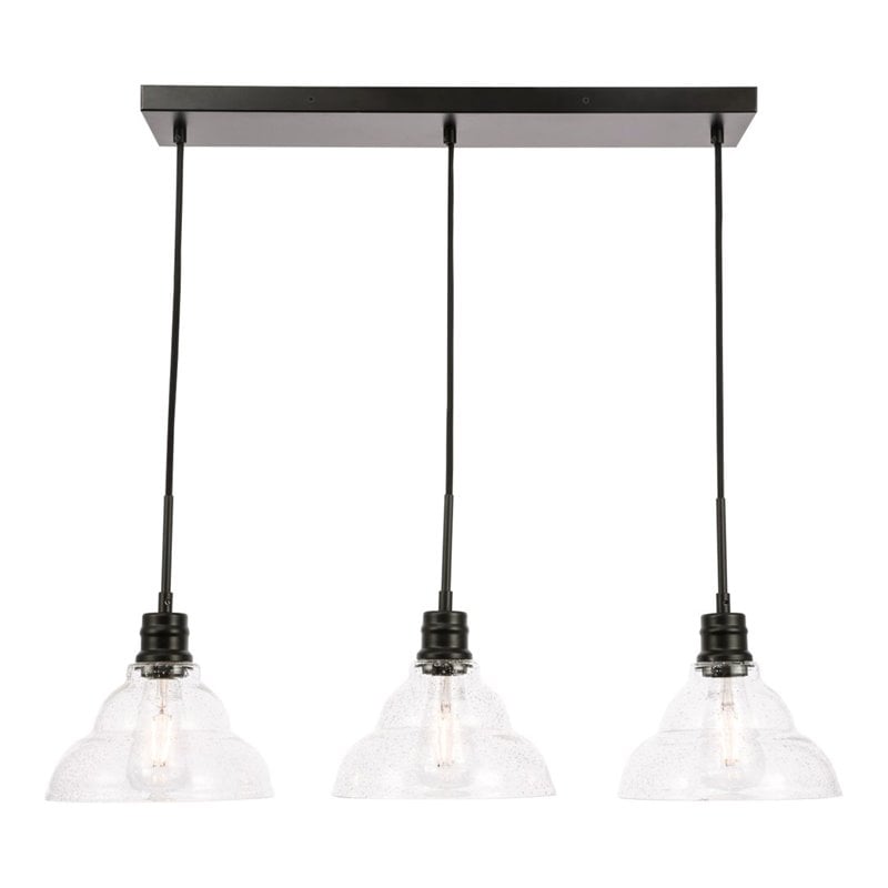 Living District Clive 3-Light Metal Pendant in Black and Clear Seeded Glass