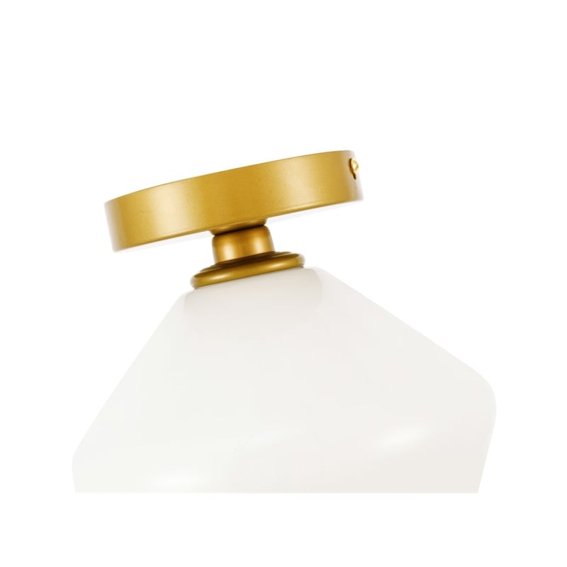 Living District Gene 1-Light Metal & Glass Flush Mount in Brass/Frosted White