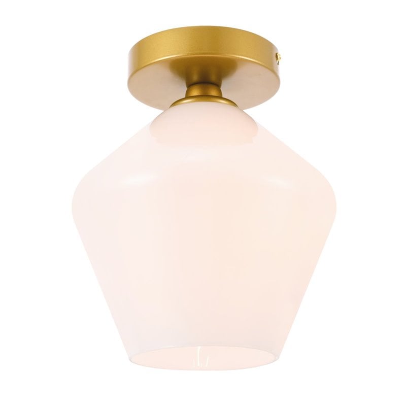 Living District Gene 1-Light Metal & Glass Flush Mount in Brass/Frosted White