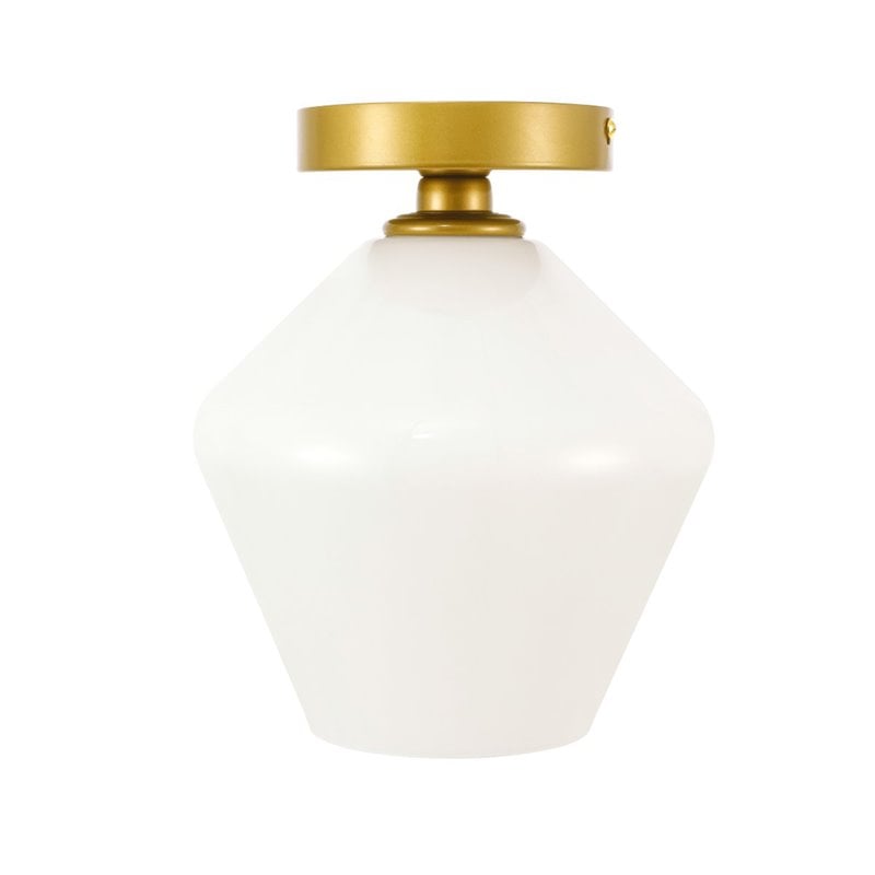 Living District Gene 1-Light Metal & Glass Flush Mount in Brass/Frosted White