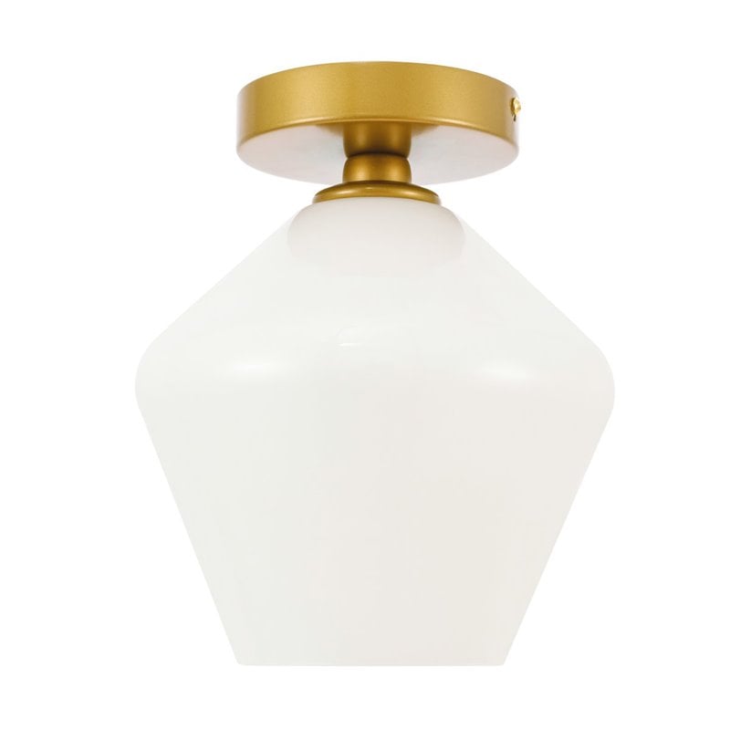 Living District Gene 1-Light Metal & Glass Flush Mount in Brass/Frosted White
