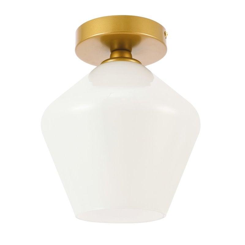 Living District Gene 1-Light Metal & Glass Flush Mount in Brass/Frosted White