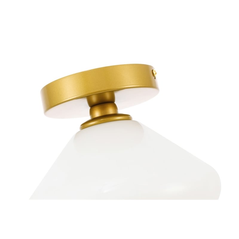 Living District Gene 1-Light Metal & Glass Flush Mount in Brass/Frosted White