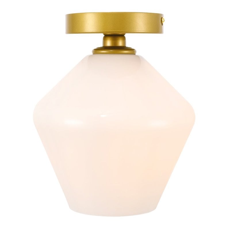 Living District Gene 1-Light Metal & Glass Flush Mount in Brass/Frosted White