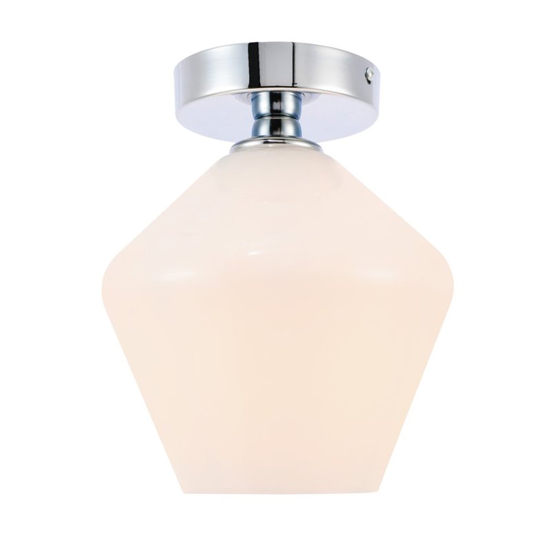 Living District Gene 1-Light Metal & Glass Flush Mount in Chrome/Frosted White