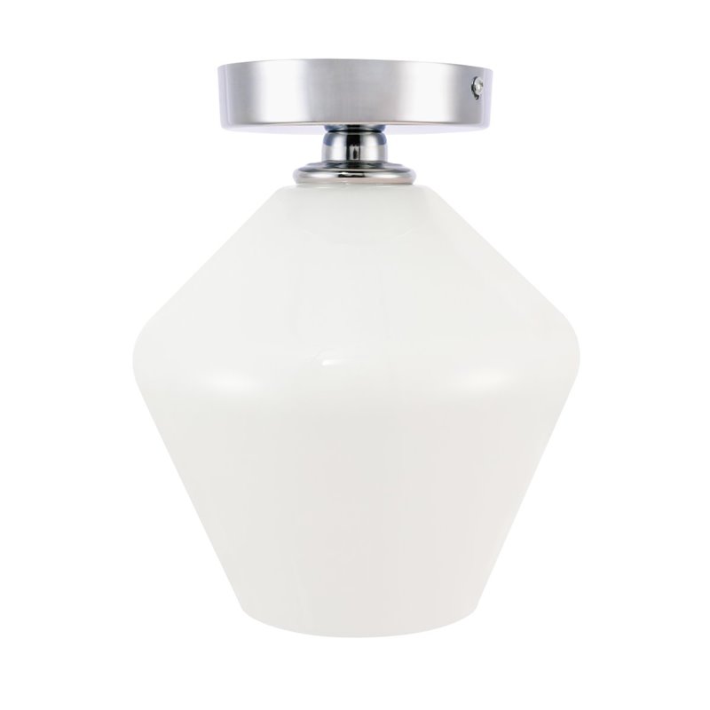 Living District Gene 1-Light Metal & Glass Flush Mount in Chrome/Frosted White
