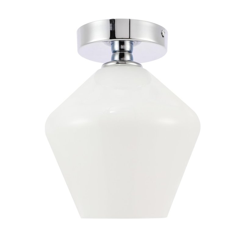 Living District Gene 1-Light Metal & Glass Flush Mount in Chrome/Frosted White