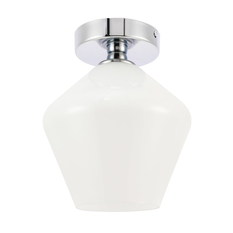 Living District Gene 1-Light Metal & Glass Flush Mount in Chrome/Frosted White
